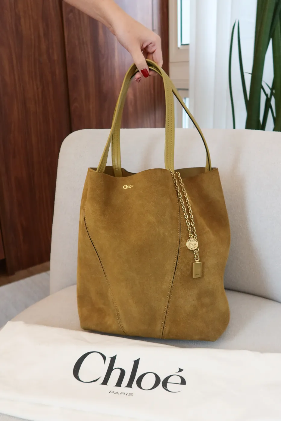 Bolsa Chloé Medium Spin Suede Tote Mostarda - 4