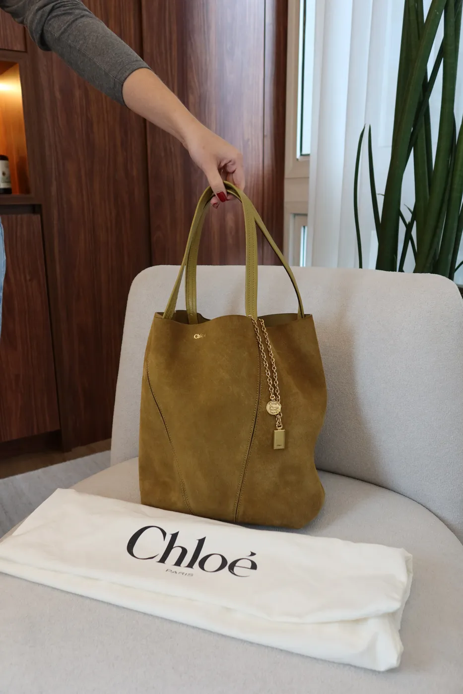 Bolsa Chloé Medium Spin Suede Tote Mostarda - 7