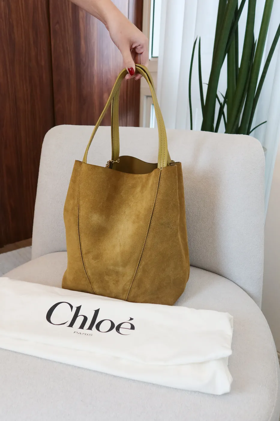 Bolsa Chloé Medium Spin Suede Tote Mostarda - 8