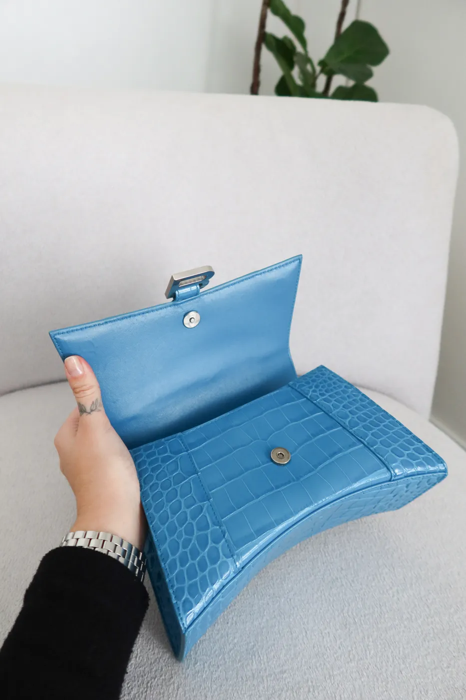 Bolsa Balenciaga Hourglass Croco Azul - 8