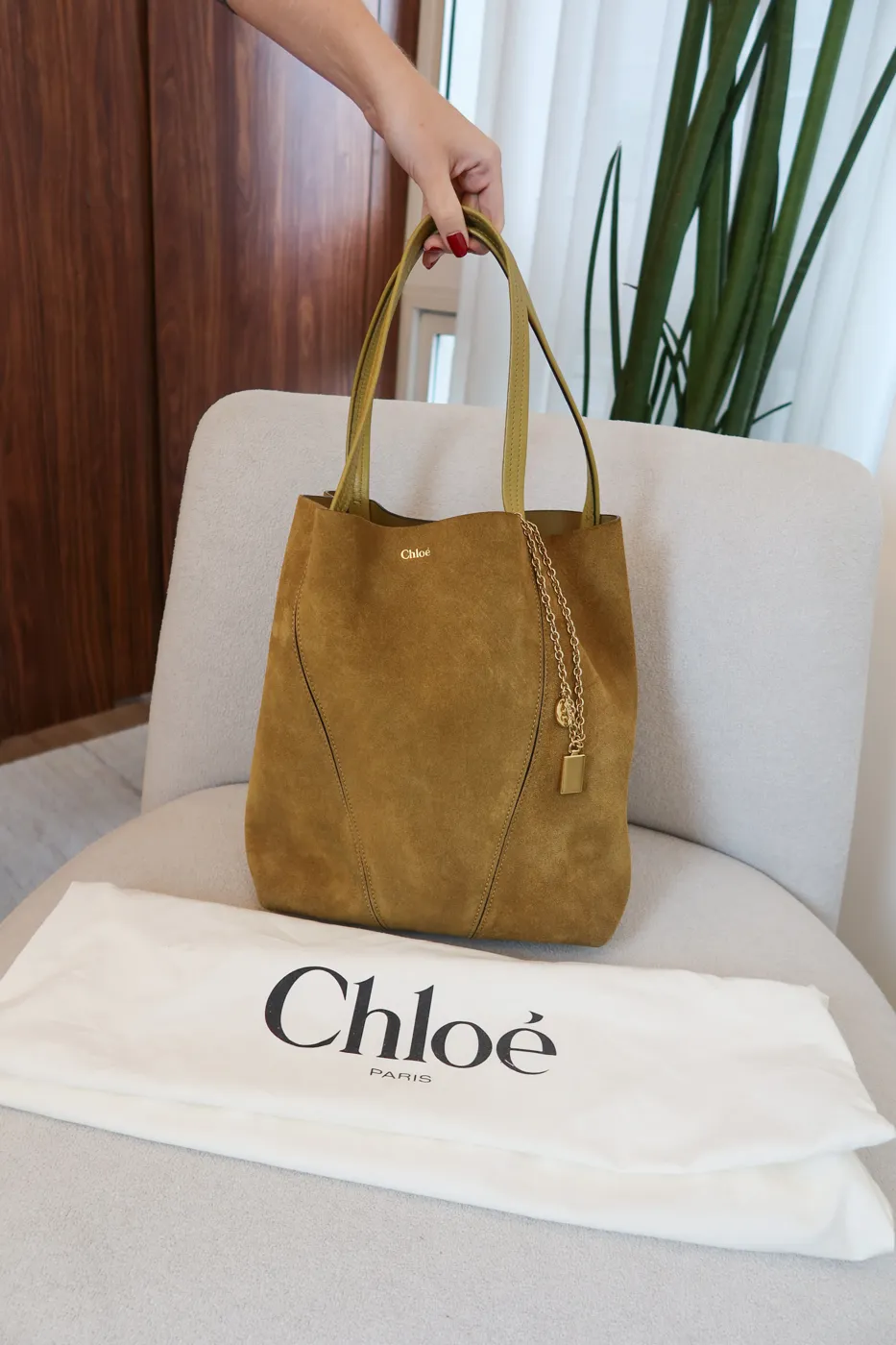 Bolsa Chloé Medium Spin Suede Tote Mostarda - 2