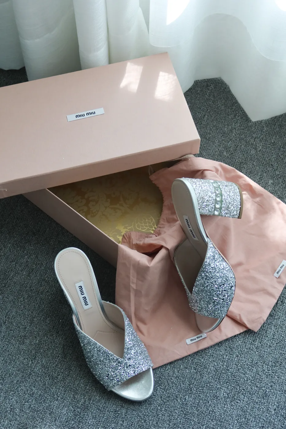 Salto Miu Miu Silver Glitter Chunky-Heel Mules 36 - 4