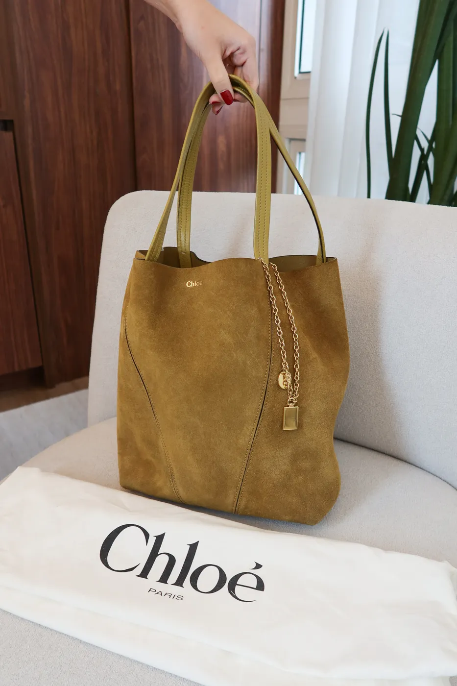 Bolsa Chloé Medium Spin Suede Tote Mostarda - 3
