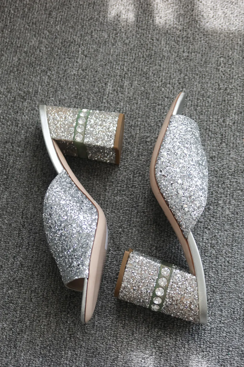 Salto Miu Miu Silver Glitter Chunky-Heel Mules 36 - 8