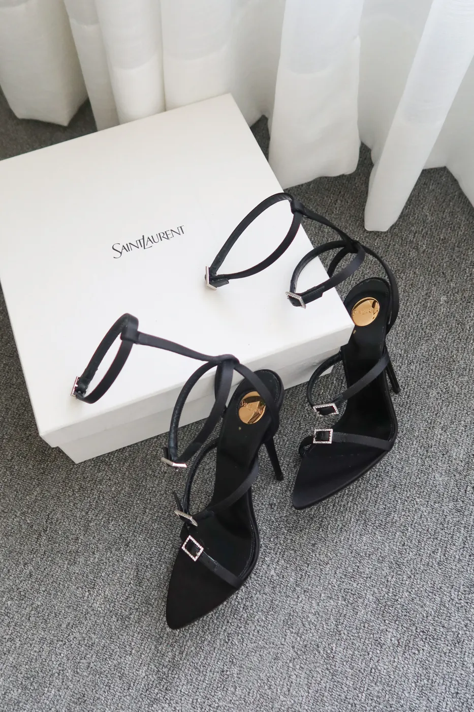 Salto Saint Laurent Nuit 110 Satin Sandals 35,5 - 2