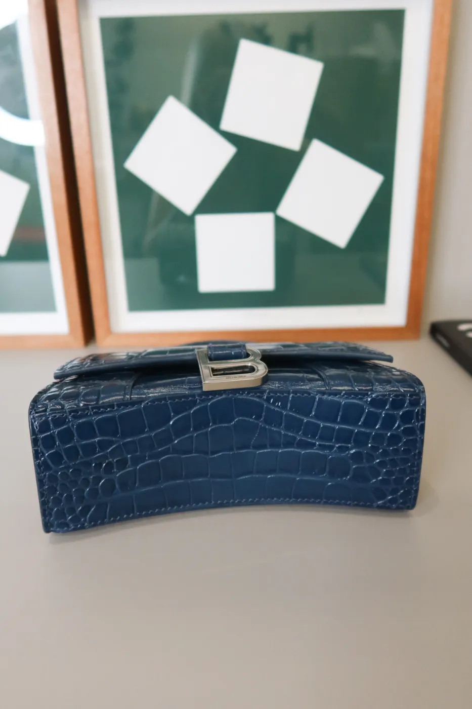 Bolsa Balenciaga Hourglass Croco Azul - 7
