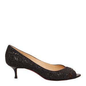 Peep Toe Louboutin Preto com Brilho Tam 38 Br