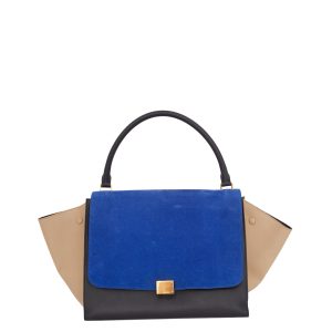 Bolsa Céline Trapeze Tricolor Couro e Caumrça Tam Grande