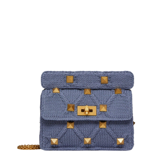 Bolsa Valentino Roman Stud Medium Tricot Azul