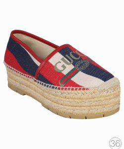 Espadrille Gucci Sylvie Stripe Logo Platform Colorido