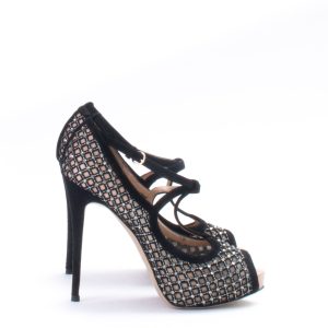 Peep Toe Valentino Couro Camurça e Strass