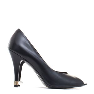 Peep Toe Chanel Couro Preto