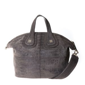 Bolsa Givenchy Nightingale Couro Efeito Animal Print Cinza