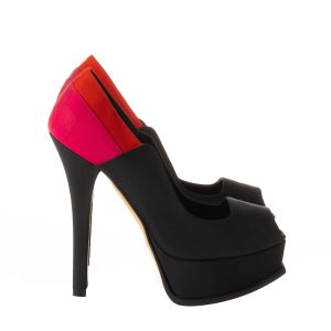 Peep Toe Fendi Preto Vermelho e Rosa