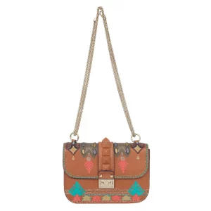 Bolsa Valentino Glam Lock Bordada Marrom
