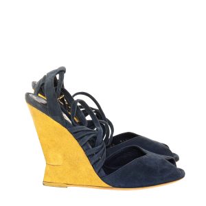 Sandália Saint Laurent Anabela Camurça Azul
