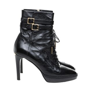Bota Burberry Couro Preto com Cadarço