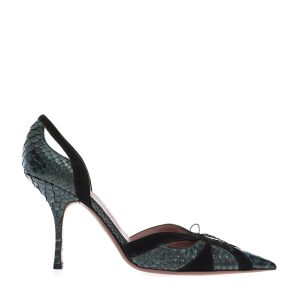 Scarpin Alaia Couro Exótico Azul e Camurça Preta