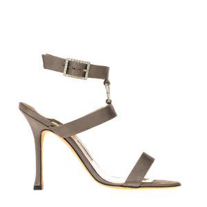 Sandália Manolo Blahnik Cetim Cinza