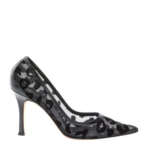 Scarpin Manolo Blahnik Tela Animal Print Preto