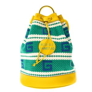 Mochila Gucci Rio de Janeiro Crochê e Couro Amarelo