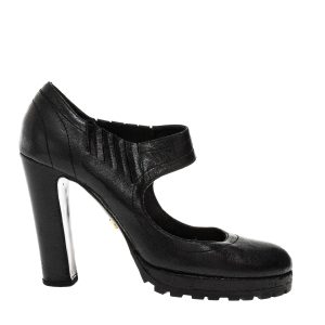 Sapato Salto Prada Couro Texturizado Preto