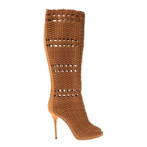 Bota Gucci Cano Alto Couro Trançado Caramelo