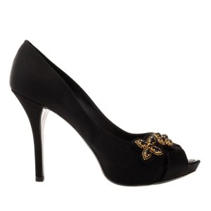 Peep Toe Louis Vuitton Aplicações Cetim Preto