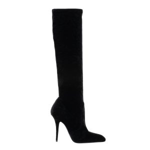 Bota Saint Laurent Ella Cano Alto Veludo Preta