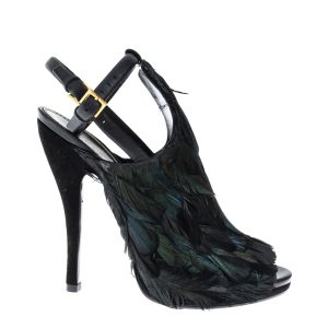 Peep Toe Gucci Penas Preto