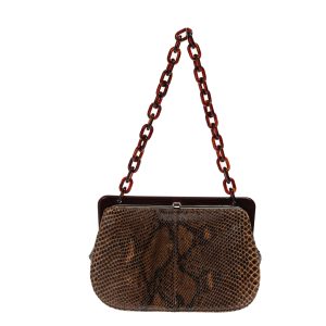 Bolsa Prada Alça Marrom Mescla e Couro Exótico