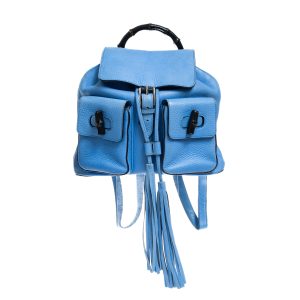 Mochila Gucci Bamboo Couro Azul