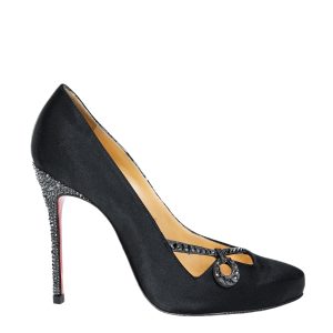 Sapato Christian Louboutin Trekelly Cetim e Cristais Preta