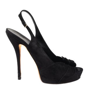 Peep Toe Gucci Slingback Laços Veludo Preto