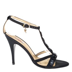 Sandália Versace Jeans Couture Cetim e Pedraria Preta