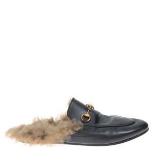 Mule Gucci Princetown Pelos Couro Preto