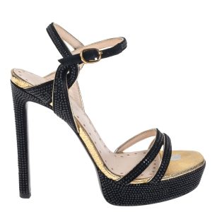 Sandália Roberto Cavalli Cravejada Preto e Dourado