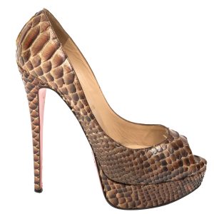 Sapato Christian Louboutin Peep Toe Couro Exótico Cobre