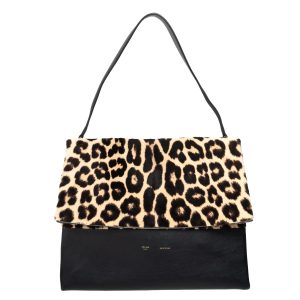 Bolsa Celine Couro Preto e Animal Print