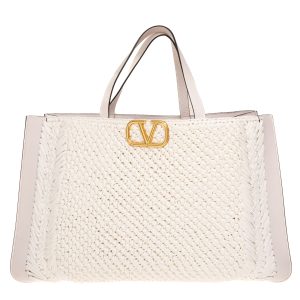 Bolsa Valentino Garavani VLogo Signature Ráfia Branca