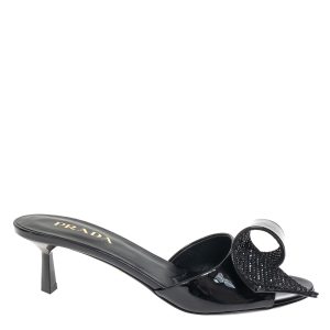 Sandália Prada Mule Laço com Strass Preta