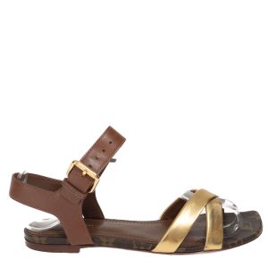 Sandália Louis Vuitton Rasteira Dourado e Monograma