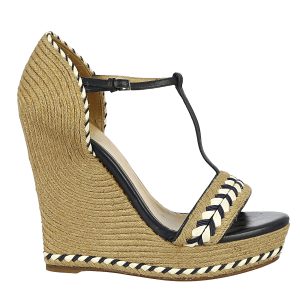 Sandália Gucci Anabela Couro Azul e Rafia