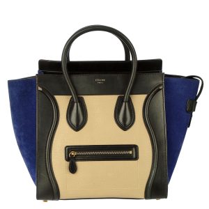 Bolsa Celine Luggage Couro Bicolor e Camurça Azul