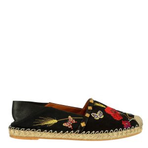 Espadrille Valentino Tecido Preto e Bordado Flores