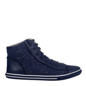 Tênis Chanel Couro e Tweed Azul Marinho