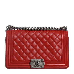 Bolsa Chanel Boy Couro Antigo Vermelho