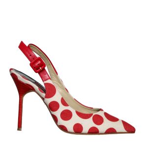 Sapato Carolina Herrera Scarpin Poá Vermelho e Bege
