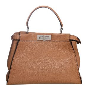 Bolsa Fendi Peekaboo Selleria Couro Caramelo