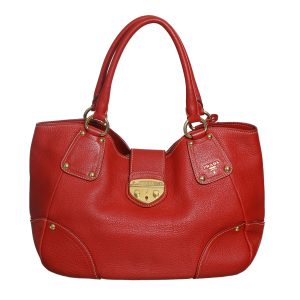 Bolsa Prada com Fivela Couro Daino Vermelho
